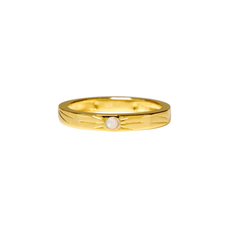 Opal Ring Silver Band, Yellow Gold Plated