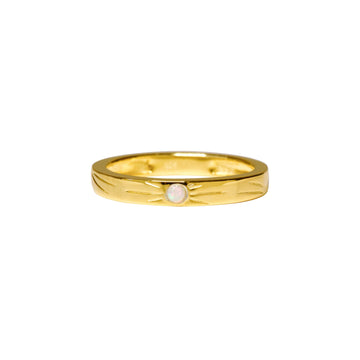 Opal Ring Silver Band, Yellow Gold Plated