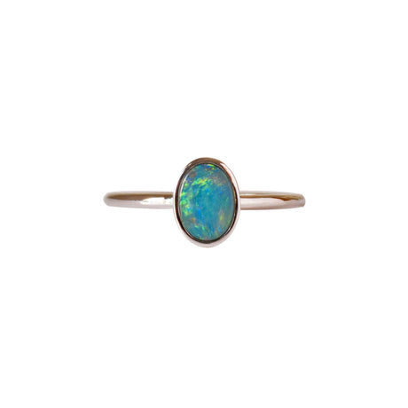 Oval Doublet Opal Ring in Sterling Silver, Blue Green