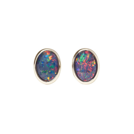 Oval Opal Stud Earrings in Sterling Silver, Triplet