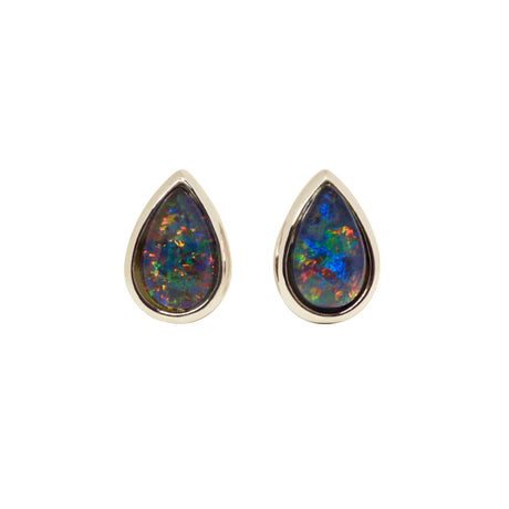 Pear Opal Stud Earrings in Sterling Silver, Triplet