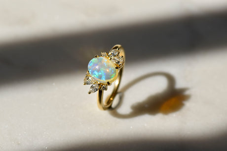 Petal Opal Ring with Diamonds in Yellow Gold