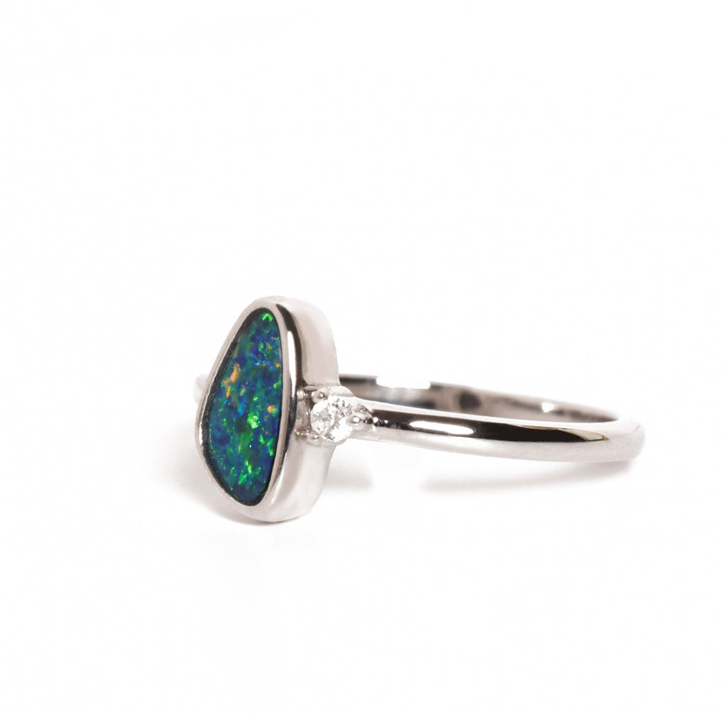 Prather Opal Ring with Diamond in White Gold - Mood Shot