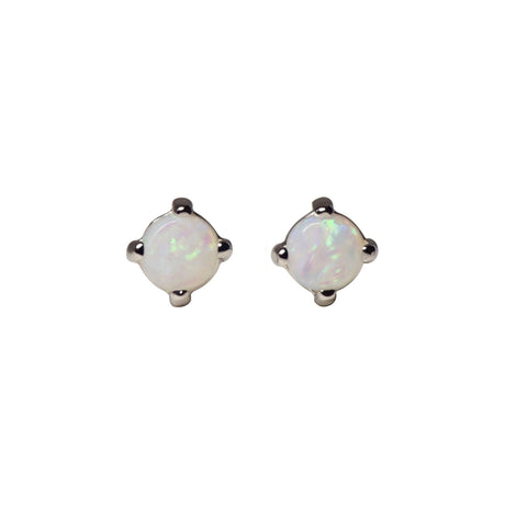Round Opal Stud Earrings in Sterling Silver, White