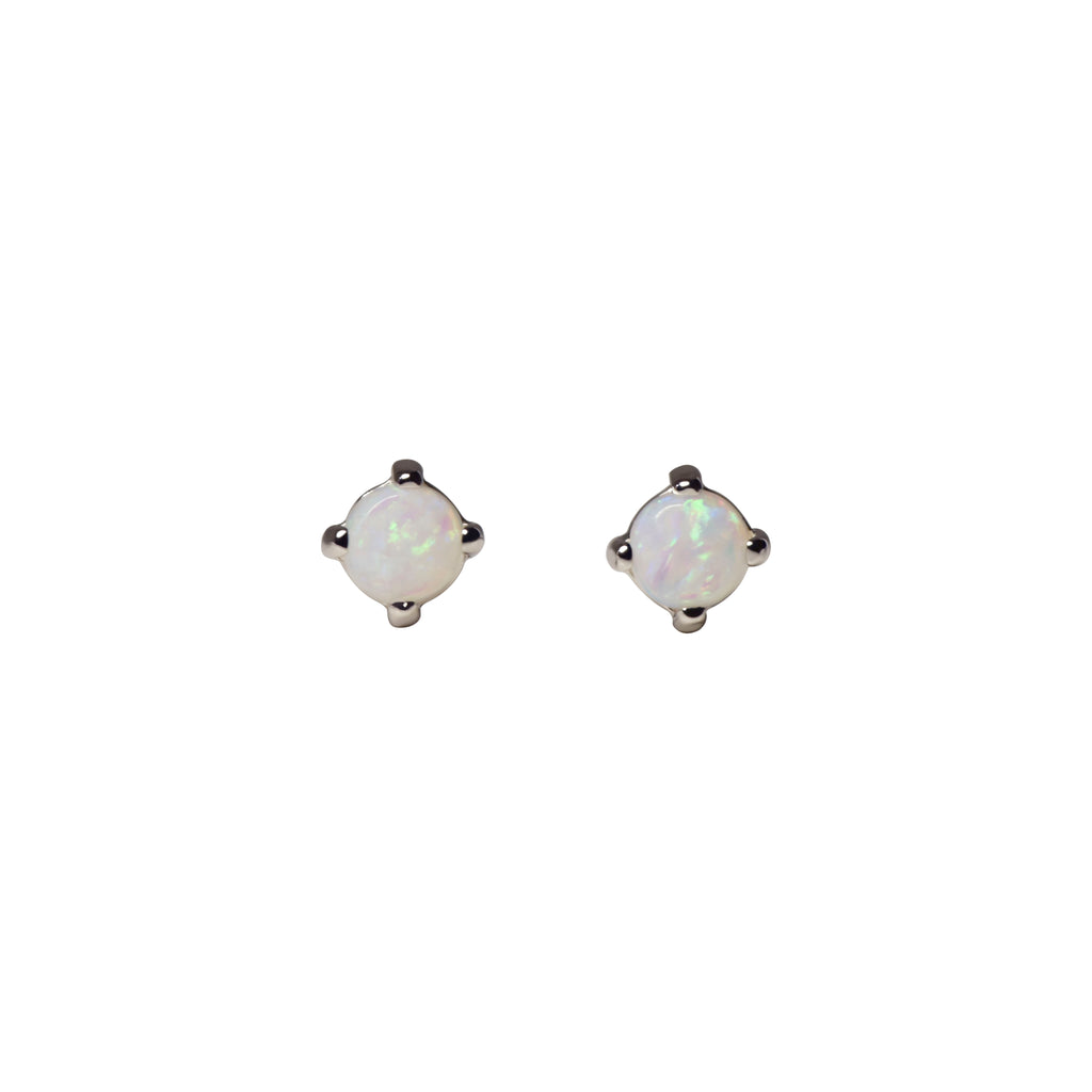 Round White Opal Stud Earrings