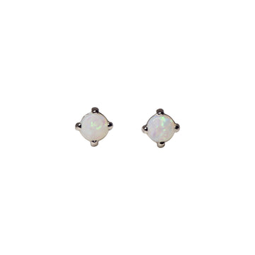 Round White Opal Stud Earrings