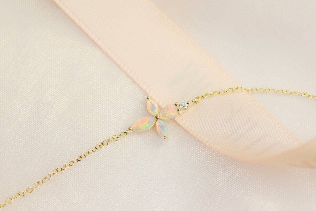 Sen Opal Bracelet with Diamond in Yellow Gold, Red - Mood Shot
