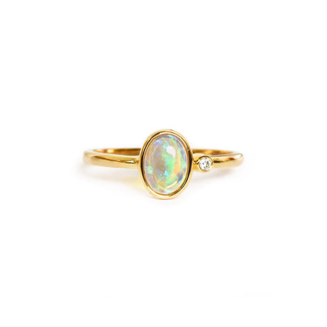 Serenus Opal Ring with Diamond in Yellow Gold