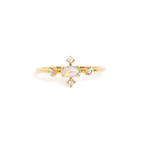 Shimmering Opal Ring with Diamonds in Yellow Gold