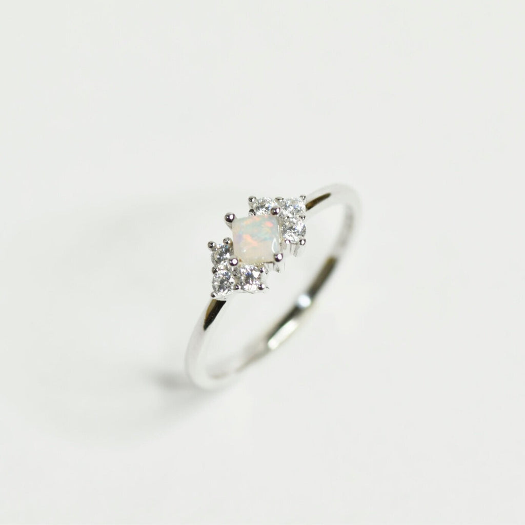 Square Opal Ring in Sterling Silver, Red - Mood Shot