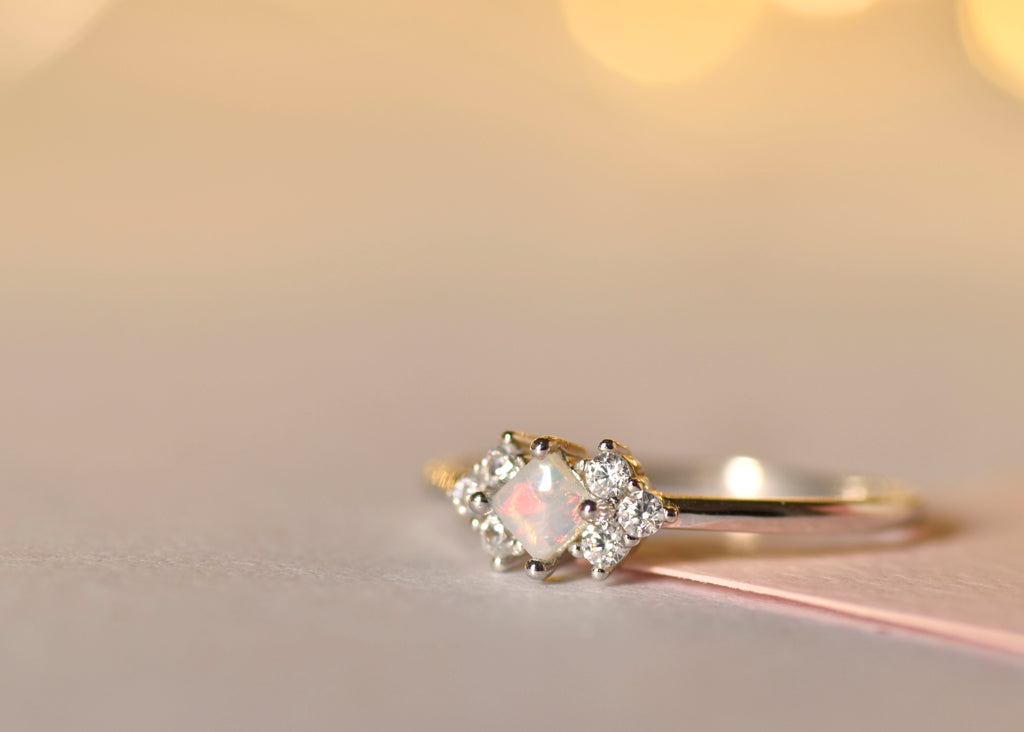 Square Opal Ring in Sterling Silver, Red - Mood Shot