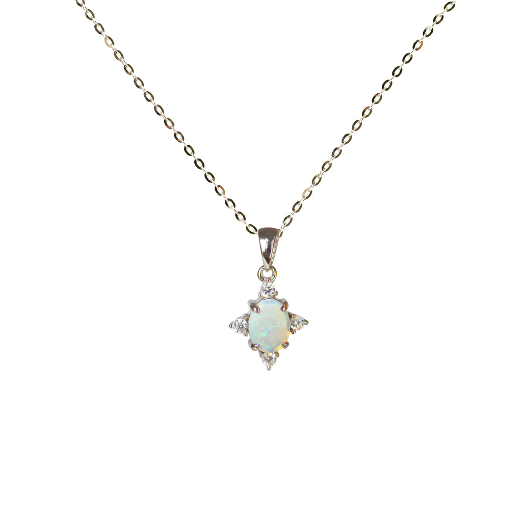 Starlike Opal Necklace in Sterling Silver, Oval