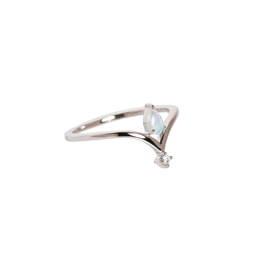 Teardrop Opal Ring in Sterling Silver - Third Quarter View