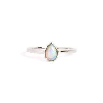 Teardrop Opal Ring in White Gold