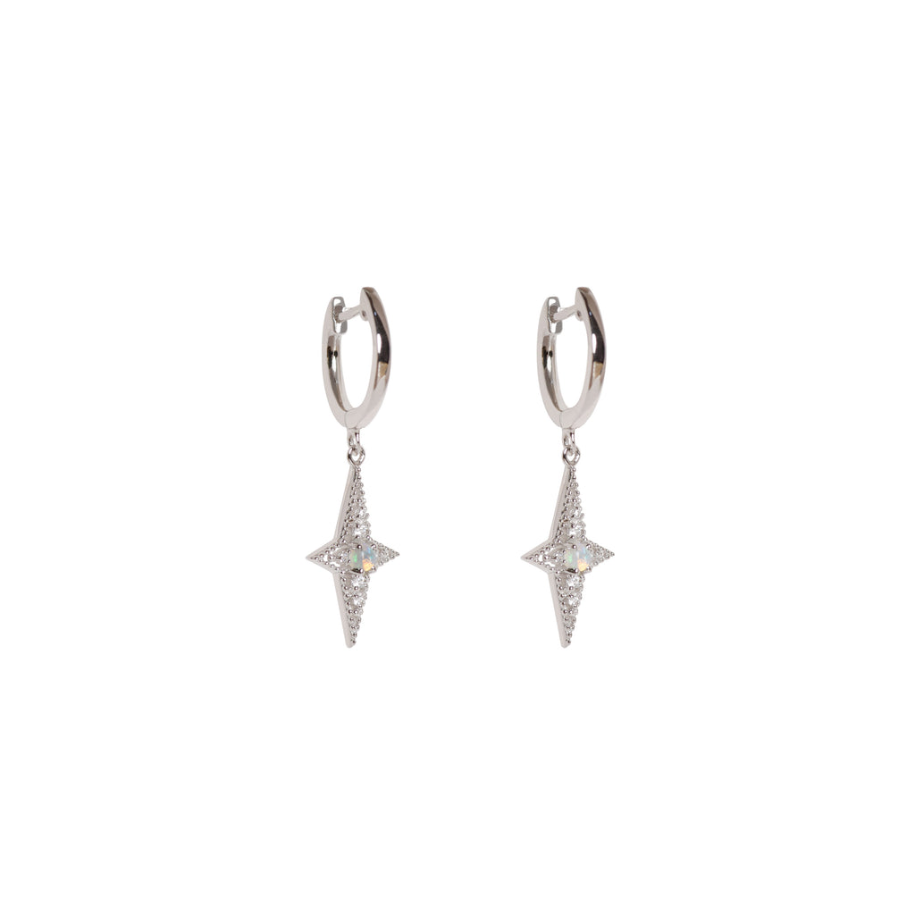 The Star of Bethlehem Opal Hoop Earrings in Sterling Silver - Three-Quarter View