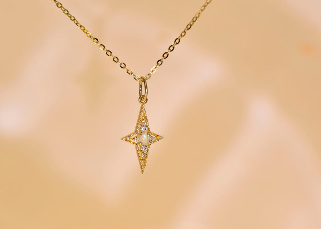 The Star of Bethlehem Opal Necklace in Sterling Silver, Yellow Gold Plated - Mood Shot