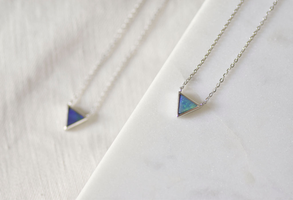 Triangle Opal Doublet Pendant in Sterling Silver - Mood Shot