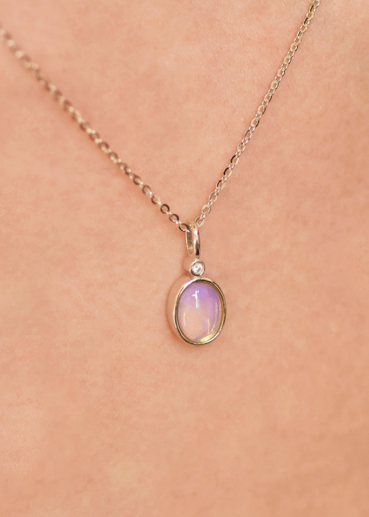 Violet Crystal Opal Necklace in Sterling Silver - Mood Shot
